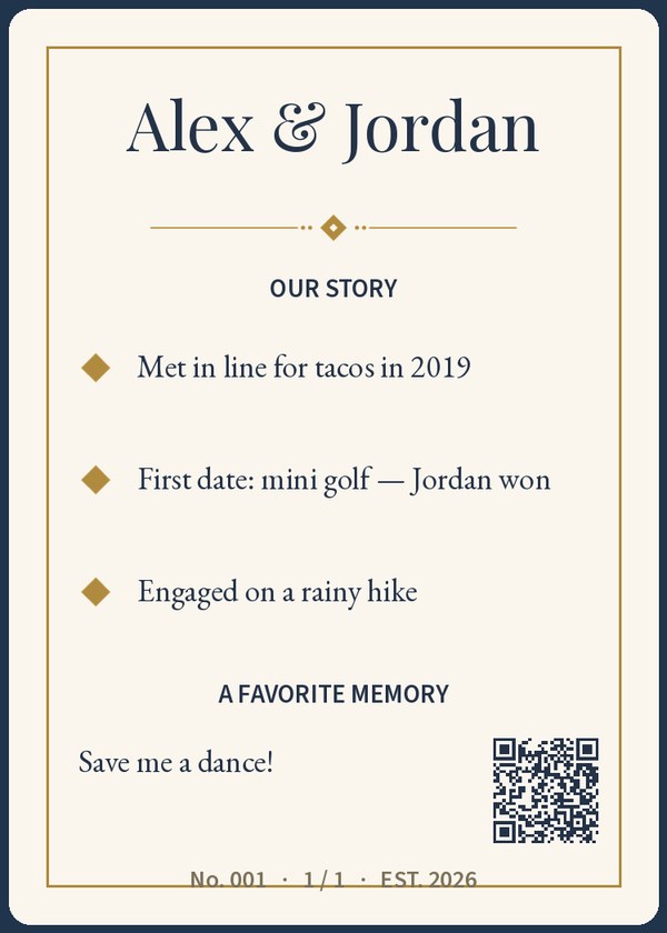 The back of the card, carrying the QR code for the digital copy
